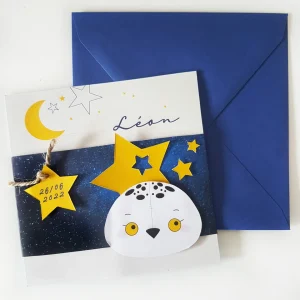 Faire-part chouette hibou etoiles