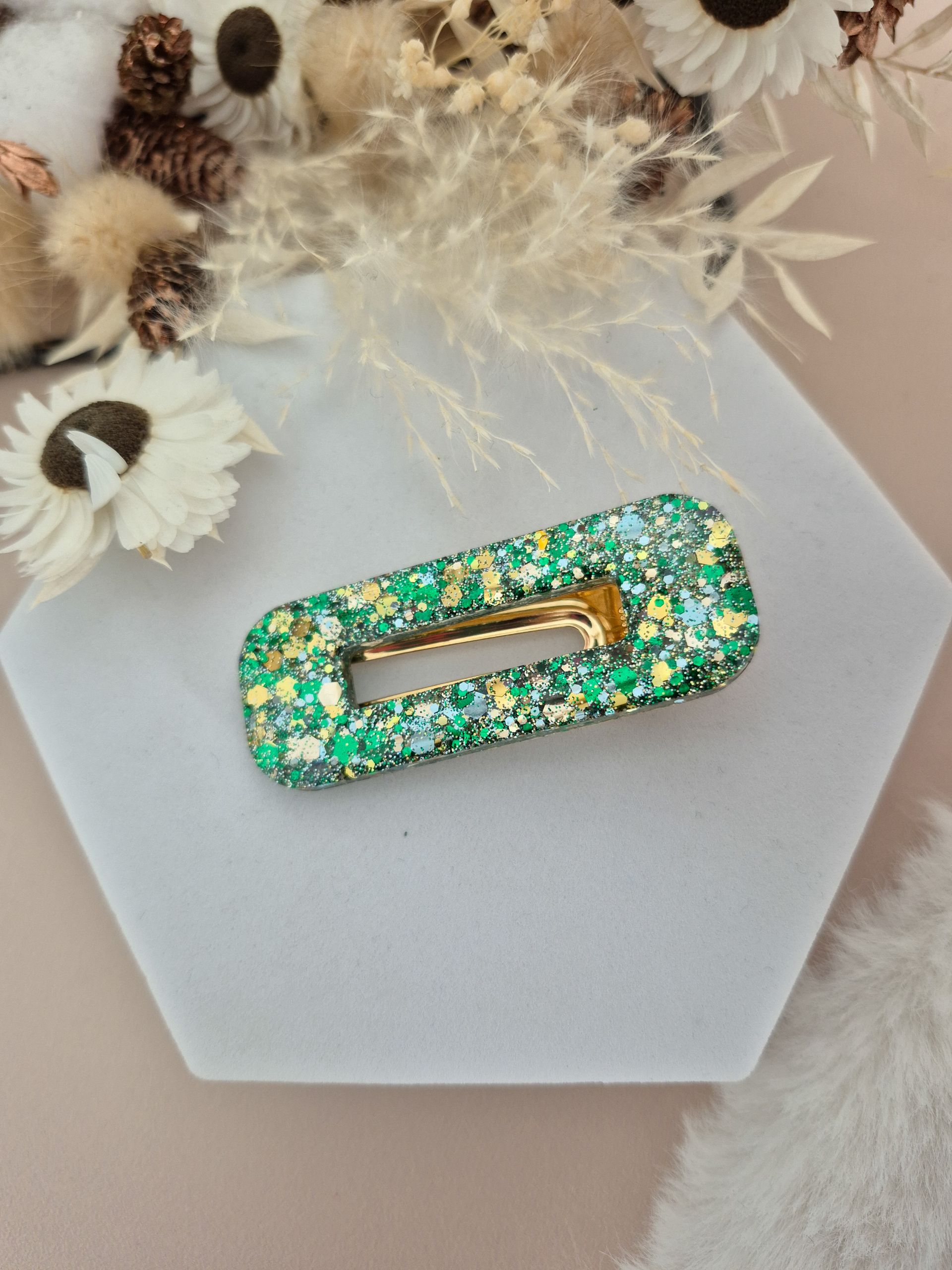 Barrette Lichen Doré rectangle