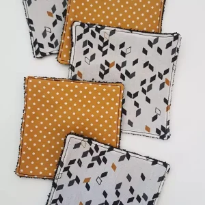 lot de 5 lingettes geometrique, pois jaune