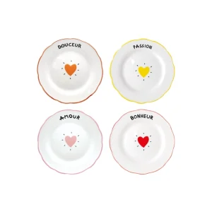 Set de 4 assiettes dessert amour cœur D19cm.