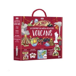 Le coffret du méga atlas des Volcans avec puzzle 500 pièces.