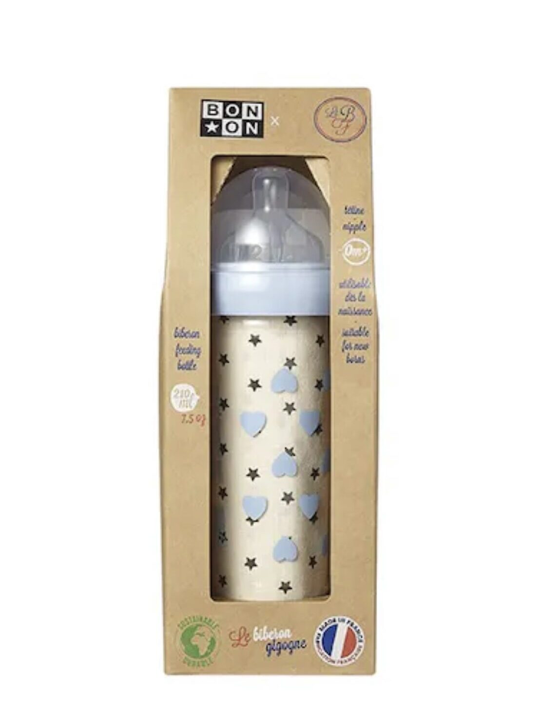 Biberon 210 ml coeurs bleu BONTON. Le Biberon Français. – Image 2