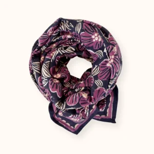 Apaches Collections – Big Foulard Latika « Amaryllis » Navy Cherry.