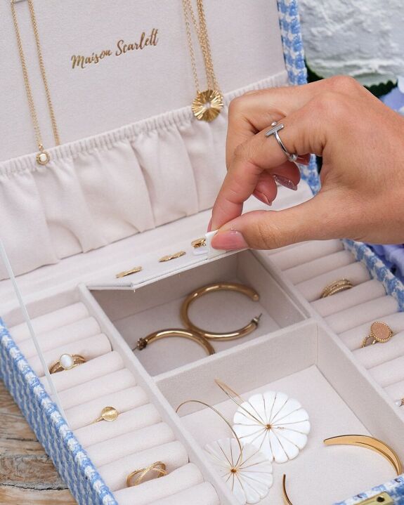 Boîte à bijoux Anne en pied-de-poule bleu. – Image 3