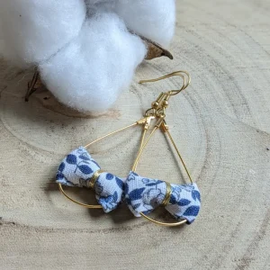 Boucles d&rsquo;oreilles Gouttes dorées coton merveilleux bleu- adulte / enfant