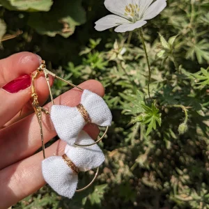 Boucles d’oreilles Gouttes lin visible blanc