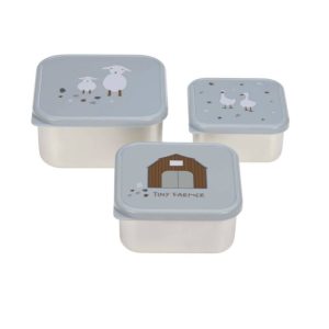 Boîtes à goûter gigognes (inox) – Tiny Farmer, bleu.