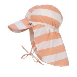 Chapeau Bébé (anti-UV & protège nuque) – Rayés, blanc cassé pêche 3-6mois.