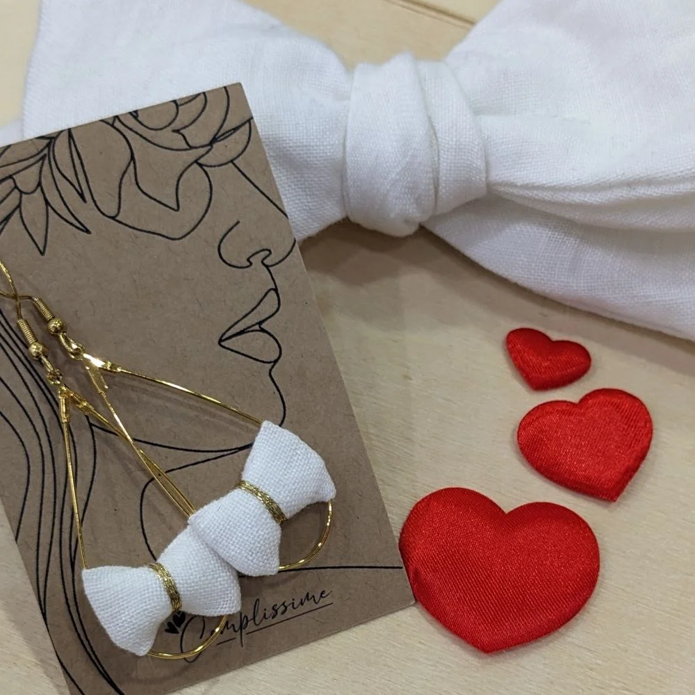 Coffret nœud papillon et boucles d’oreilles assortis en lin – Image 4