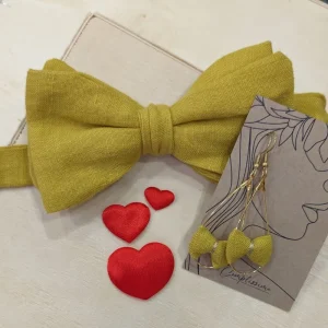 Coffret nœud papillon et boucles d&rsquo;oreilles assortis en lin