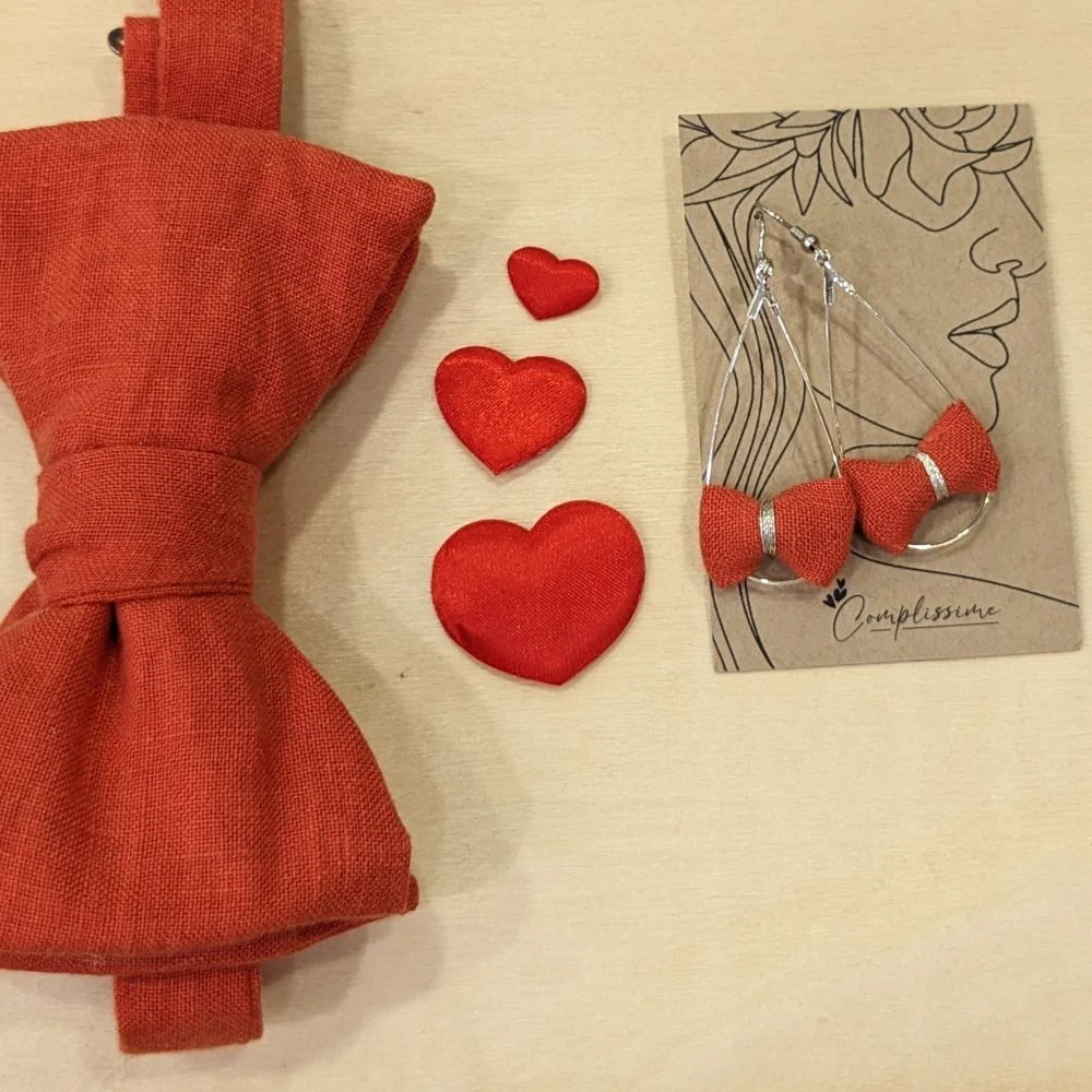 Coffret nœud papillon et boucles d’oreilles assortis en lin – Image 3
