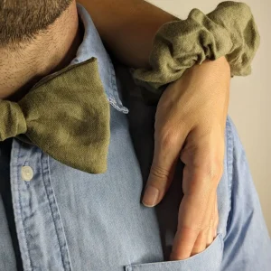 Coffret nœud papillon et chouchou assortis en lin