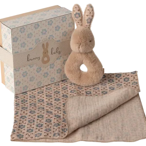 Maileg Coffret hochet lapin – Crème pêche.