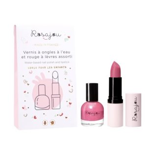 Coffret duo rubis vegan, rouge à lèvres et vernis à ongles. Rosajou