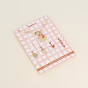 Cartelette WITH LOVE Collier et 6 pendentifs (pièce zébrée avec arbre de vie gravé et résine triangulaire).