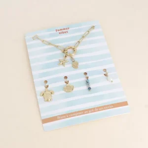Cartelette SUMMER VIBES Collier et 6 pendentifs (coquillage escargot et étoile de mer).
