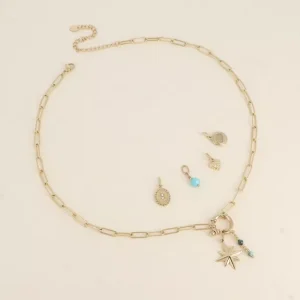 Cartelette WITH LOVE Collier et 6 pendentifs (étoile et pierres naturelles).