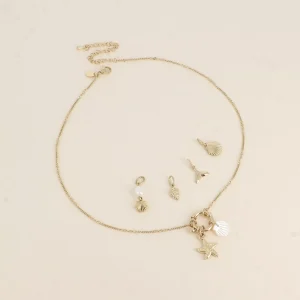 Cartelette SUMMER VIBES Collier et 6 pendentifs (étoile et coquillage nacré).