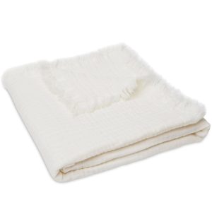 Couverture gaze de coton frange ivoire 75x100cm- Jollein.