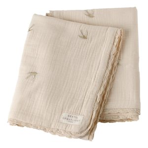 Couverture brodée hirondelles – Gentil Coquelicot.