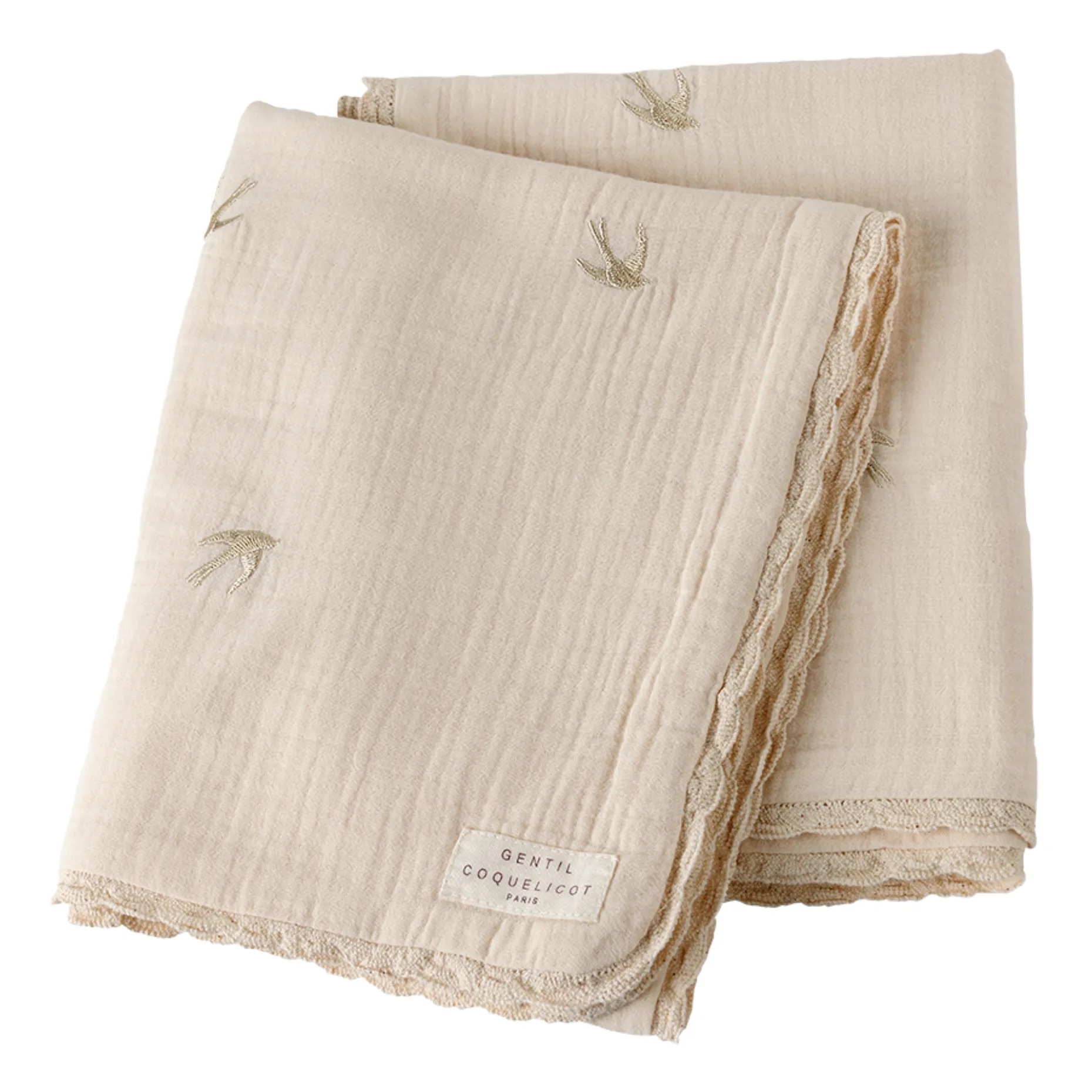 Couverture brodée hirondelles – Gentil Coquelicot.