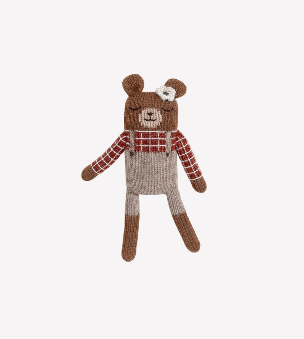 Doudou ourson chemise à carreaux sienne | Main Sauvage.