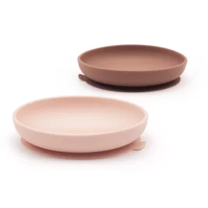 Set de 2 Assiettes ventouses en silicone – Blush / Terracotta.