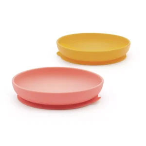 Set de 2 Assiettes ventouses en silicone – Mimosa / Coral.