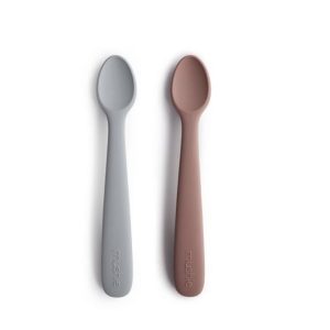 Mushie duo de cuillères en silicone stone/ cloudy mauve.
