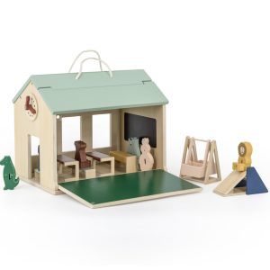 École en bois avec accessoires.