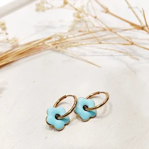 Boucles d’oreilles fleur (bleu ciel).