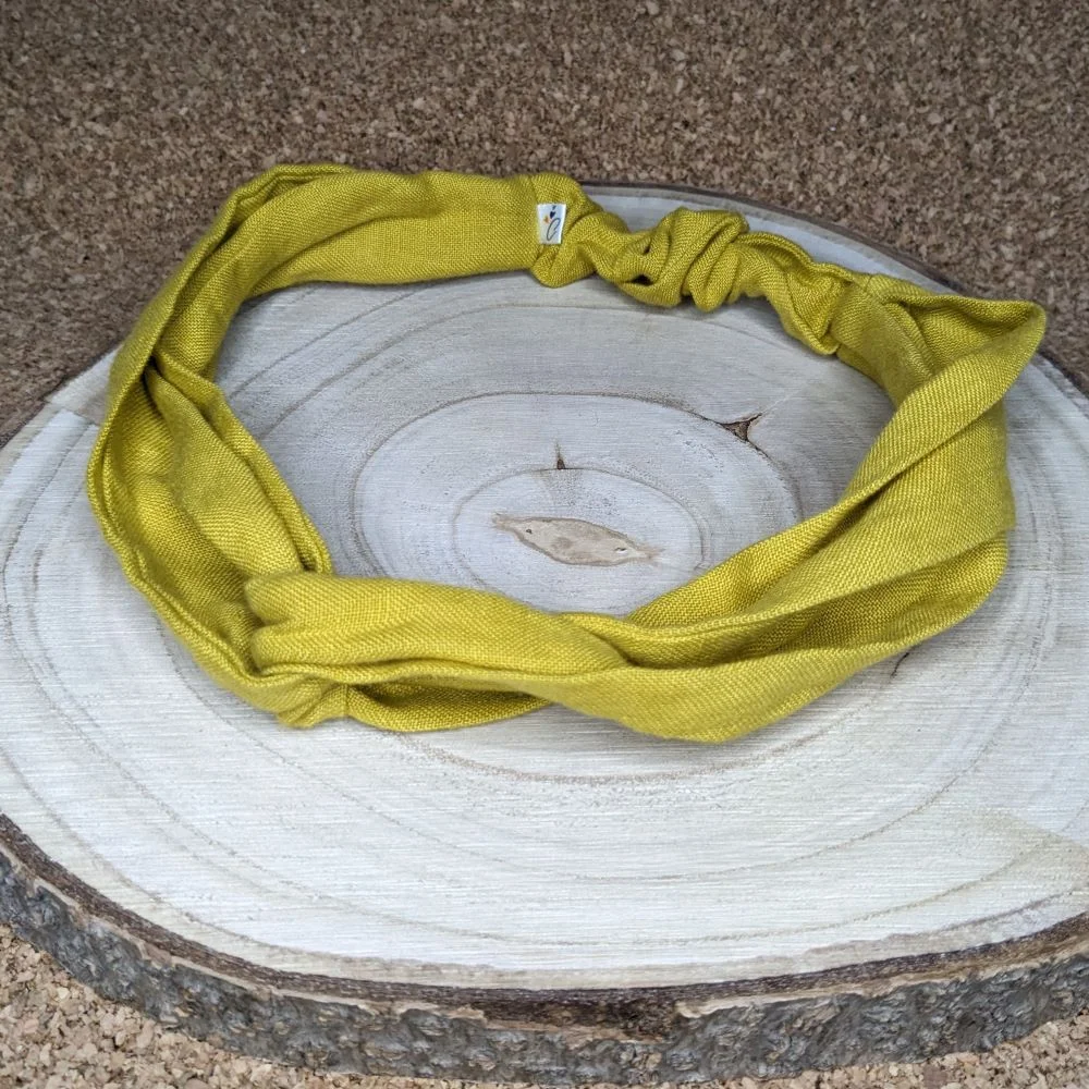 Headband adulte lin spirant jaune moutarde – Image 3
