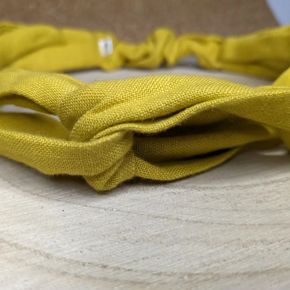 Headband adulte lin spirant jaune moutarde – Image 2
