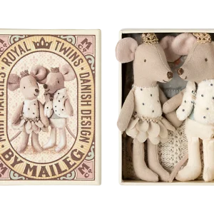 Maileg Jumeaux Royaux, Petit(e) sœur & frère souris dans leur boîte assortie.