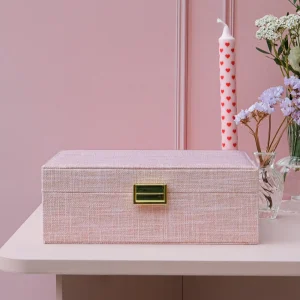 Boîte à bijoux Louise effet lin rose.