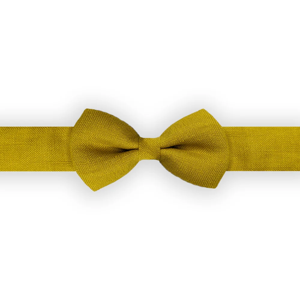Noeud papillon enfant lin spirant jaune moutarde