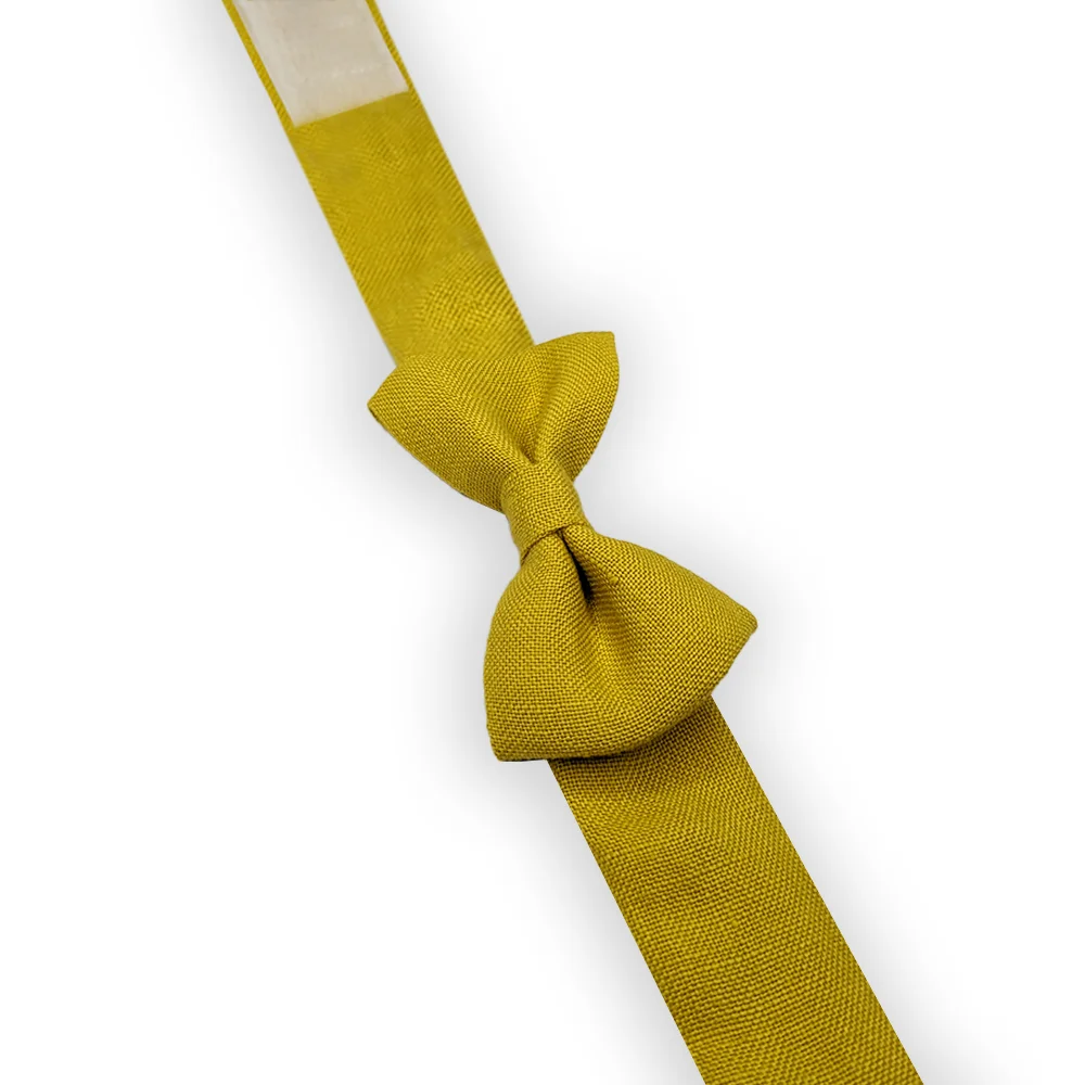 Noeud papillon enfant lin spirant jaune moutarde – Image 3