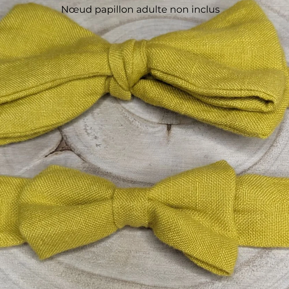 Noeud papillon enfant lin spirant jaune moutarde – Image 2