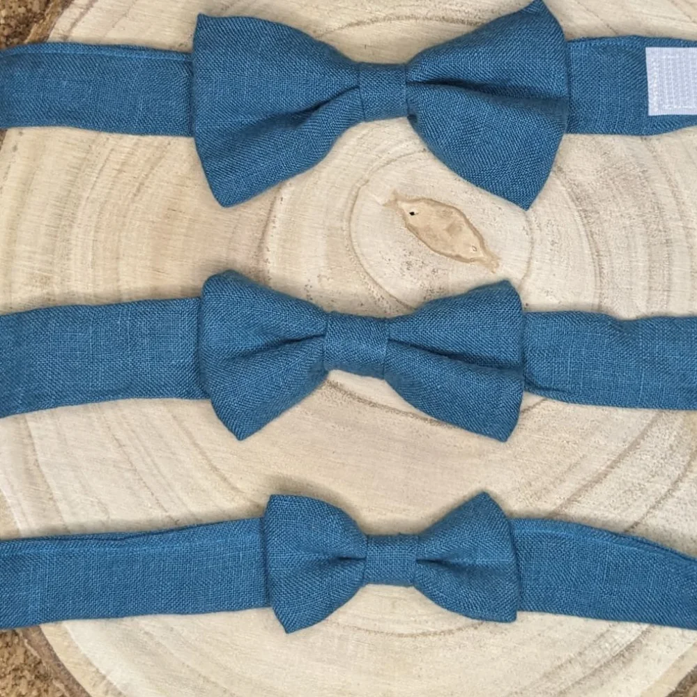 Noeud papillon enfant lin génieux bleu pétrole – Image 2