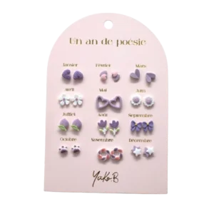 Ensemble de 12 paires de boucles d&rsquo;oreilles en céramique – Un An de Poésie parme.