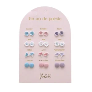 Ensemble de 12 paires de boucles d&rsquo;oreilles en céramique – Un An de Poésie Pastel.