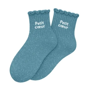 Chaussettes Enfant à Paillettes « Petit Coeur » Turquoise 3-6ans.
