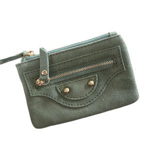 Porte-monnaie, porte clé cuir suède vert.