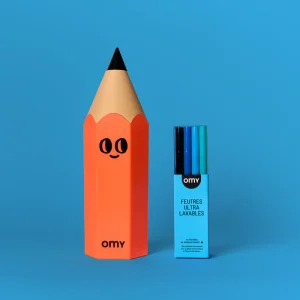 Pencil Box – Pot à crayons géant orange néon + Feutres ultralavables – Omy.