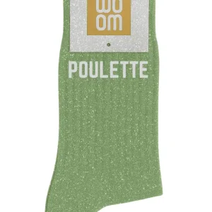 Chaussettes à Paillettes « Poulette » Vert Amande – Taille 36-40.