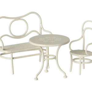 Maileg Table, banc & chaise, Souris, Small – Blanc cassé.