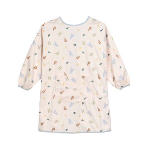 Tablier manches longues enfants – Happy Fruits, bleu clair.