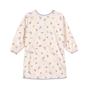 Tablier manches longues enfants – Happy Fruits, pastel lilas.