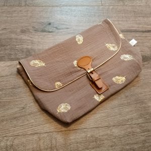 Trousse de toilette Gaze de coton & Fermoir aimanté en cuir | Personnalisable