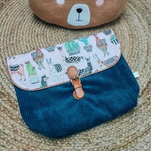 Trousse de toilette Velours Bleu & fermoir aimanté en Cuir | Personnalisable